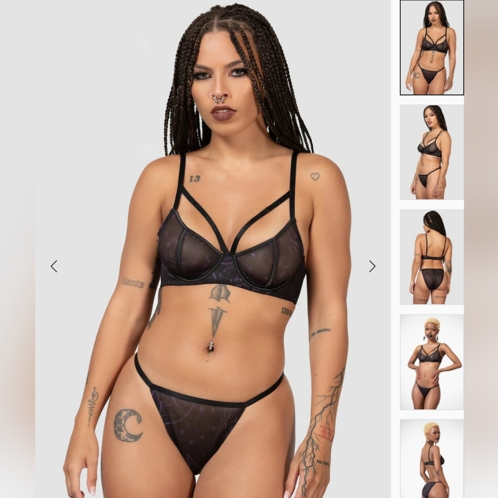 Killstar 'Garnetta Strappy' Black and Purple Bra & Panty Set S/S